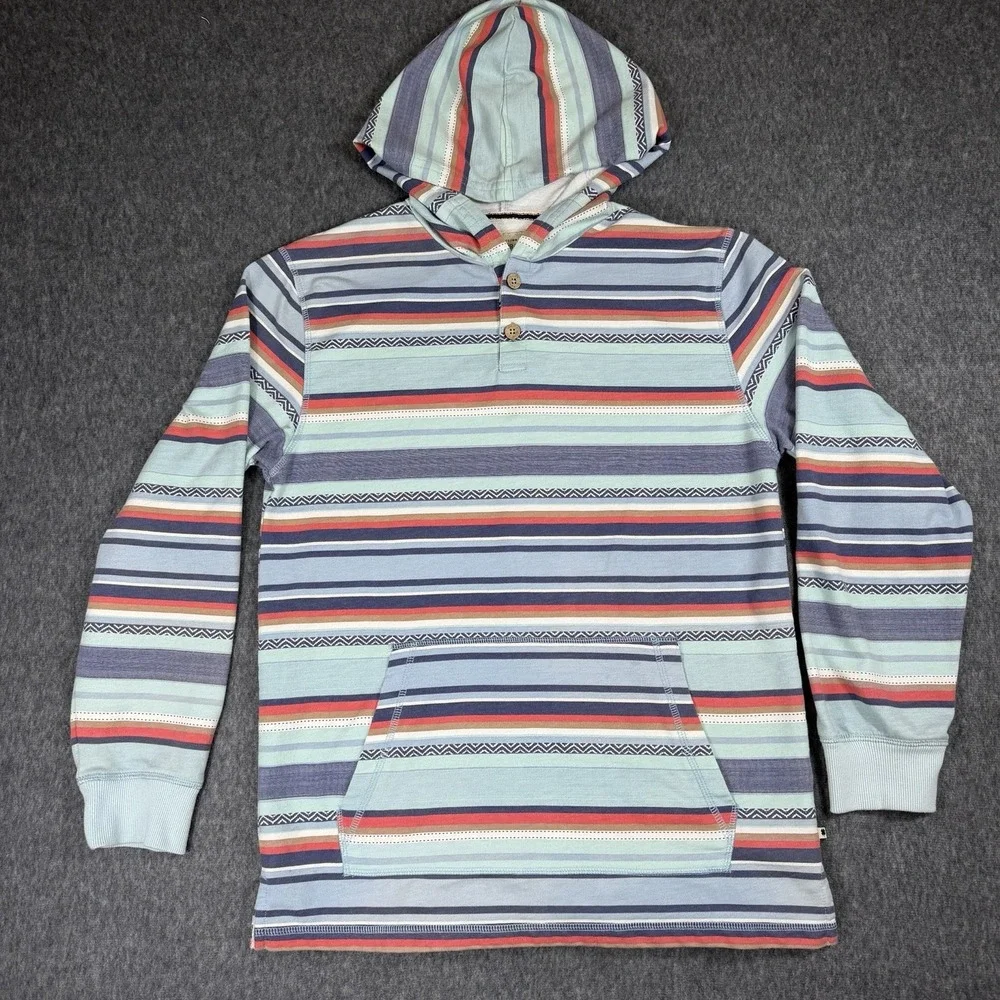 Lucky‎ Brand Hoodie Adult Extra Large Blue Multicolor Stripe Hooded Henley Pouch